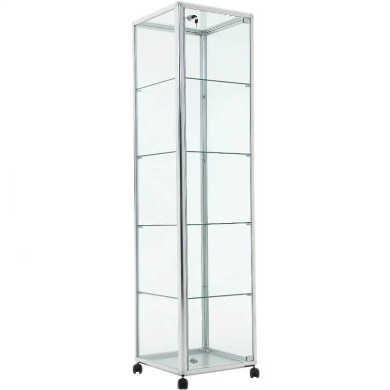 custom.Top Quality Revolving Full Tempered Glass Showcases for Mobile with Led Lights 3/6 Inch Glass Display Showcase