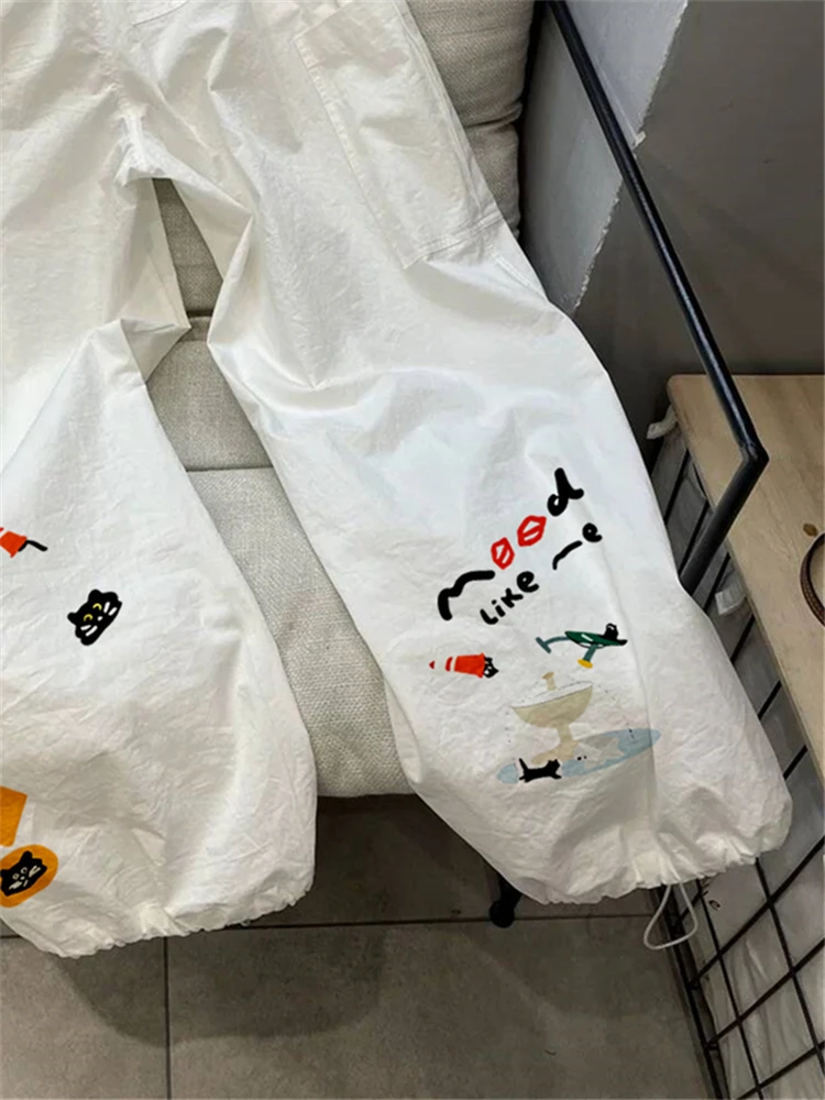 Creatieve bedrukte werkbroek met stringmanchetten voor mannen en vrouwen Hoge taille Rechte pijpen Sle Zomer Faion Casual broek