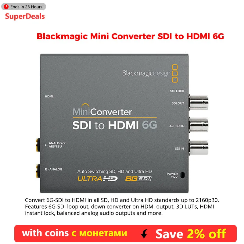 Blackmagic Design 6G-SDI Mini Converter Series 6G/SDI إلى الصوت/التناظري/التوزيع/UpDownCross HD/HDMI 6G/الألياف الضوئية