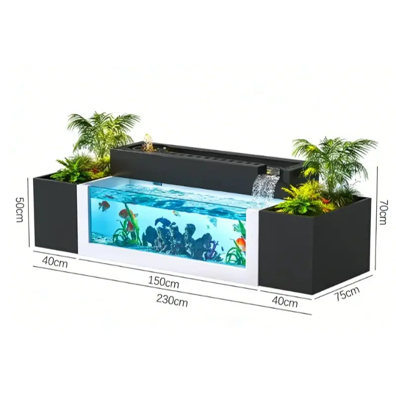 Stainless Steel Rectangular Metal Glass Fish Pond Flowing Water Fish Tank  Courtyard  Rooftop Indoor Villa Fish Pond Landscaping