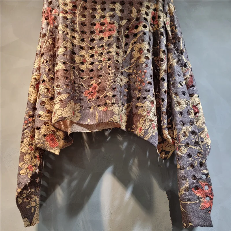 WTHT mode 2025 été femmes imprimer tricot évider pull ample Vintage à la mode manches longues col rond pull femme 1LS1796