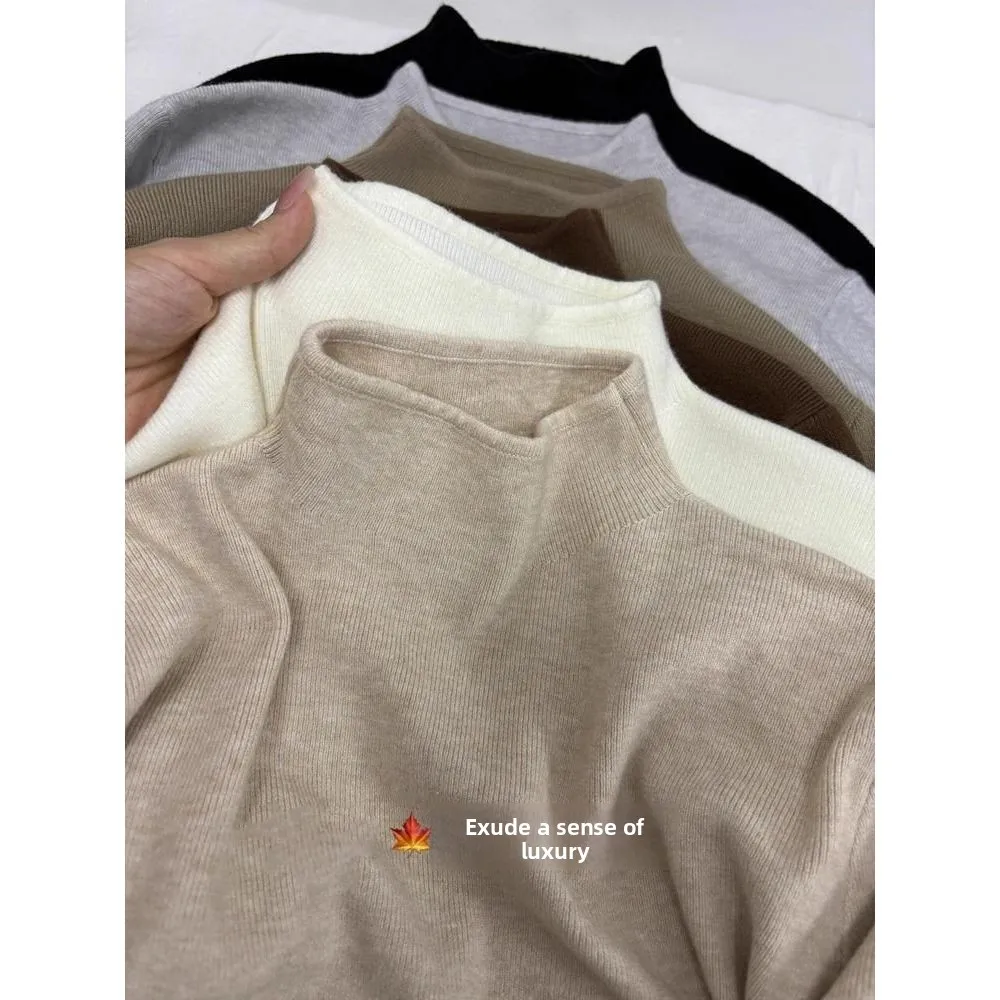 Veelzijdig basic gebreid lang Sve f hoge kraag damesbasis irt slim fit eenvoudige kleur innerlijke slijtage herfst winter top