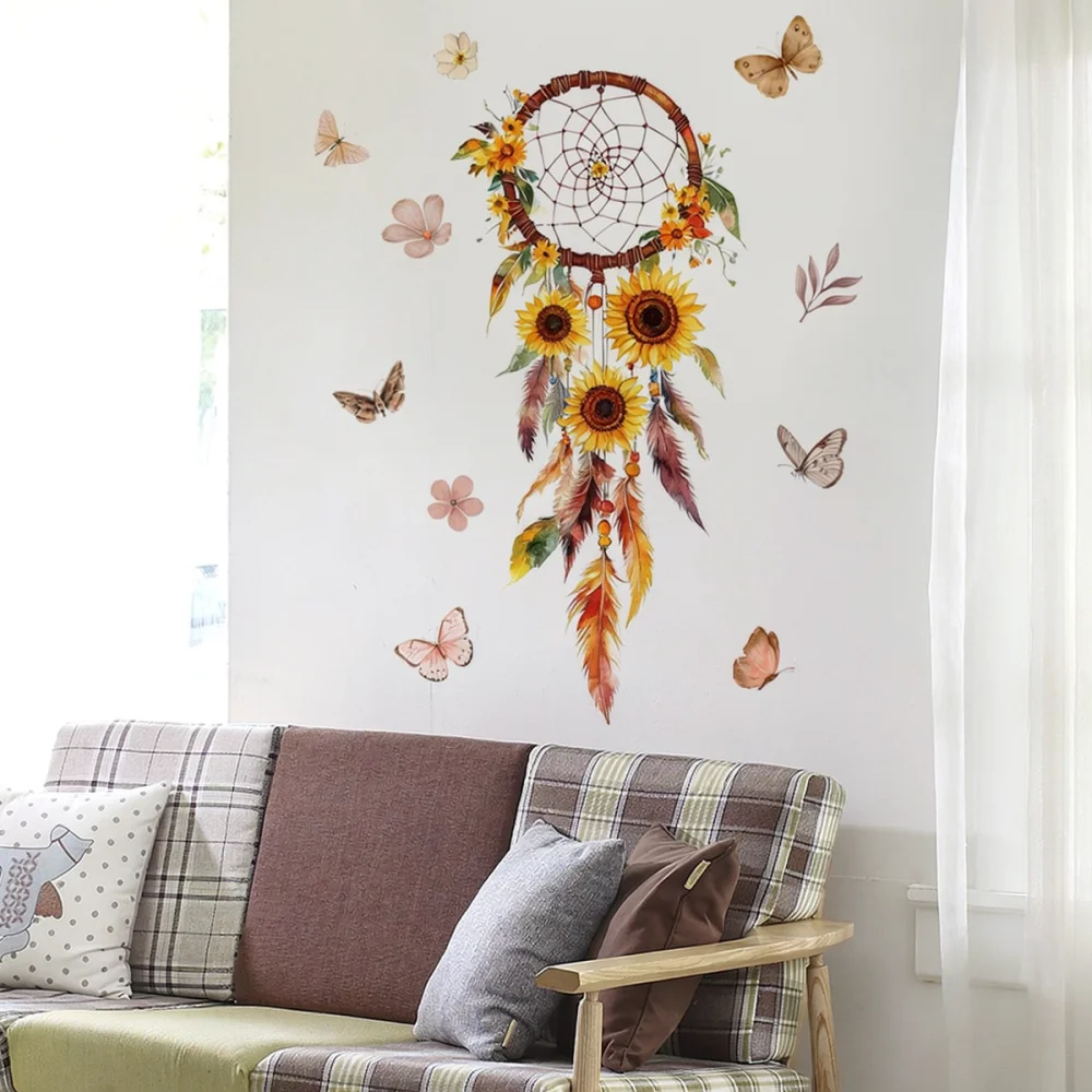 Watercolor Art Sunflower Dream Catcher Wall Decal Home Decoration Mural Sticker For Living Room Study Commercial Wall