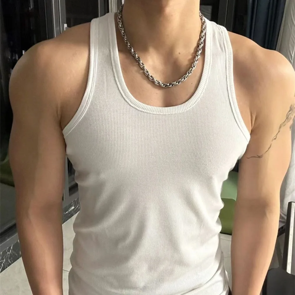 Slim Fit Mens Ice Silk Tank Top Summer Sport Vest Sleeveless Shirt Ribbed Fitness Breathable Gym Training Muscle Undershirt