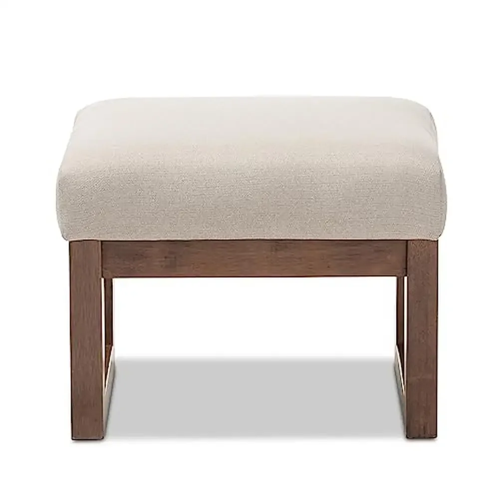 Fabric Ottoman Light Beige Solid Wood Frame Comfortable Padded Seat Rectangular Shape