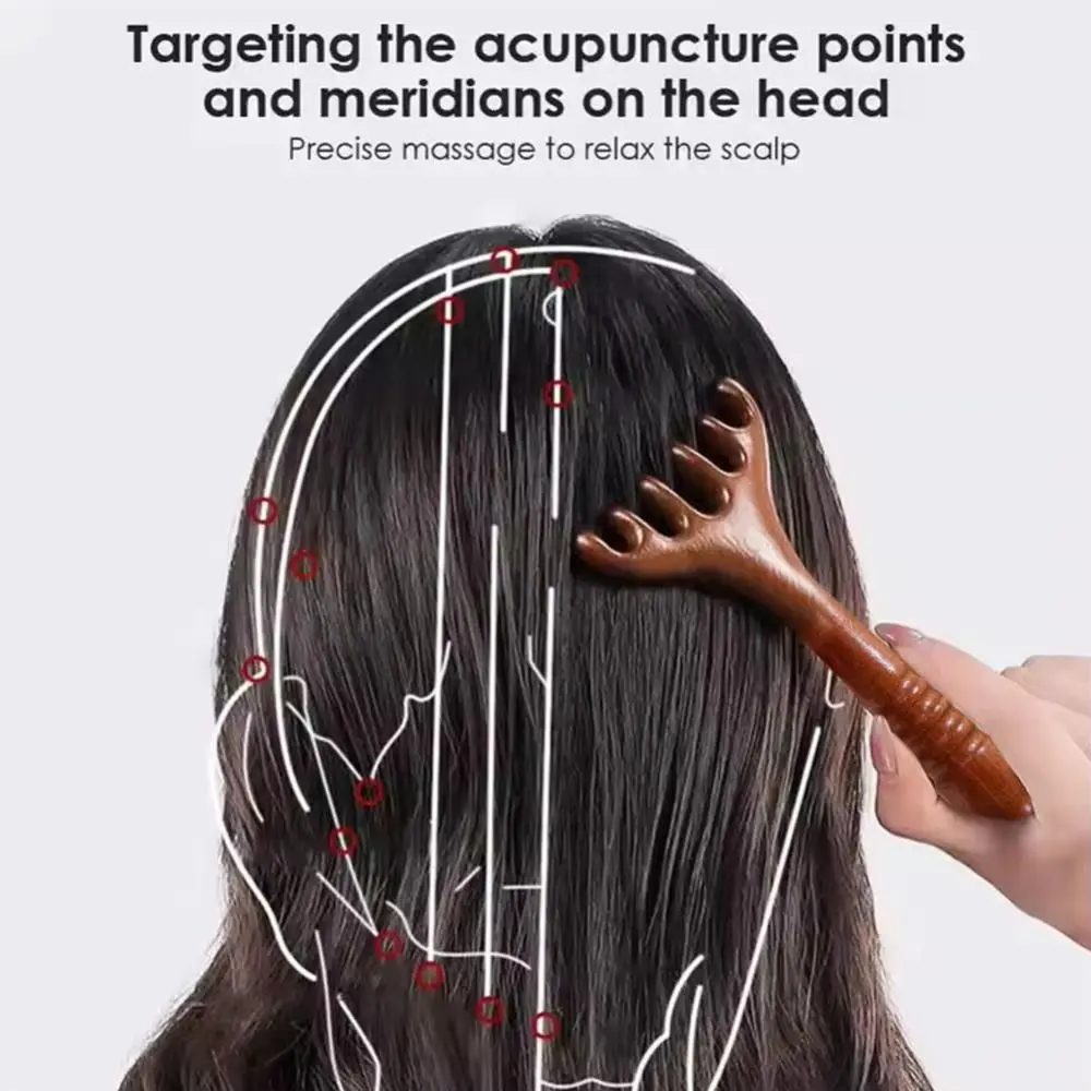 Six-Claw Head Massage Comb Wide Tooth Handheld Long Handle Comb Anti-static Massage Gua Sha Tools for Promote Blood Circulation