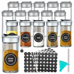 12Pcs Round Glass Spice Jars Spice Seasoning Glass Jars Spice Jar Set Seasoning Jars Organizer Storage Bottles for Spice Rack