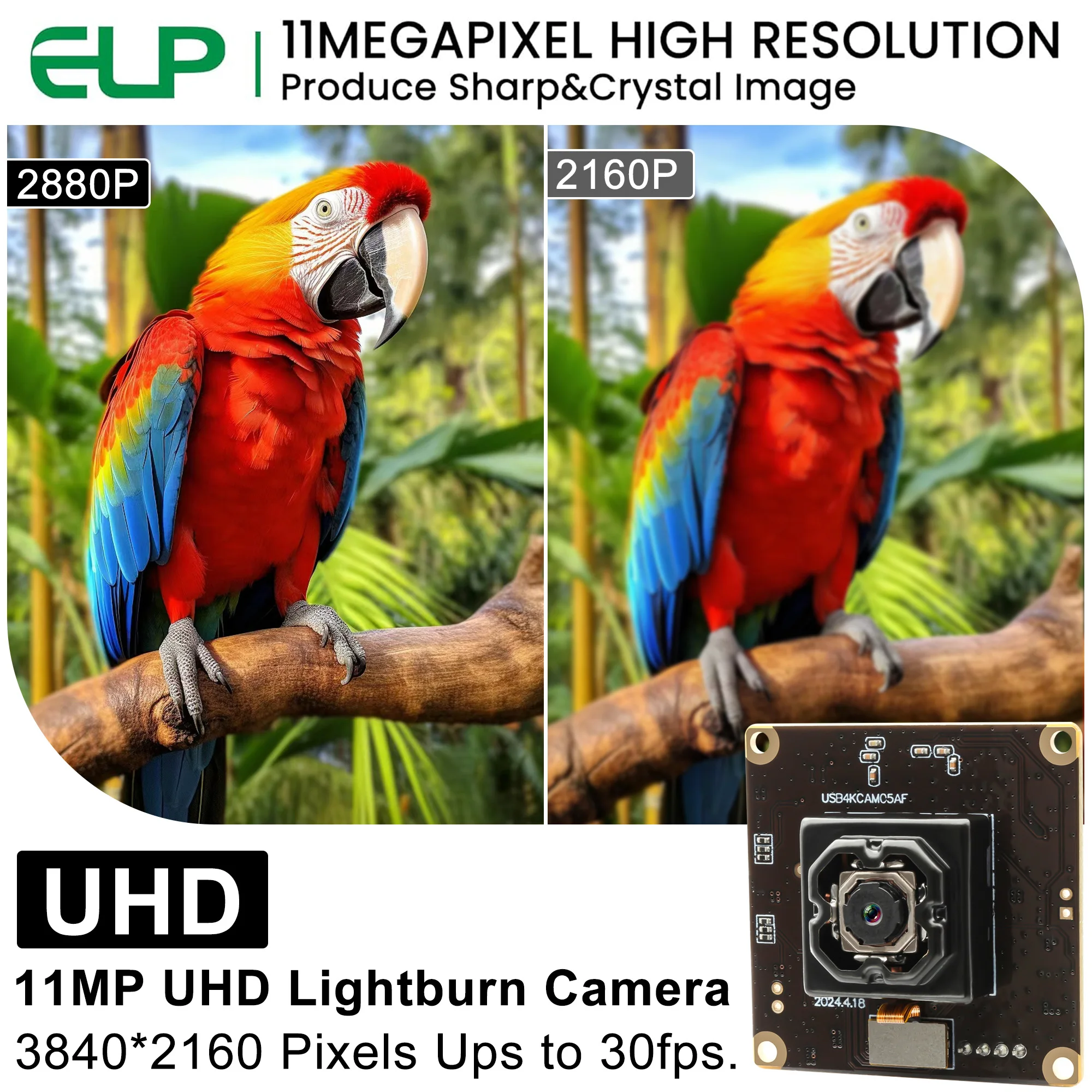 ELP 11MP 38402880 Anti-shake USB Camera Autofocus No Distortion Lens 90 Degrees Webcam 4K 30fps USB Plug & Play