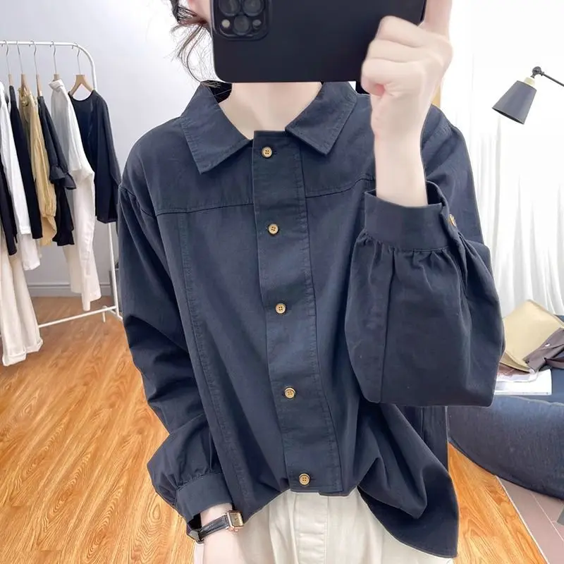 

Spring Casual Korean Fashion Loose Office Lady Simplicity Elegant Trend Sexy Vintage Buttons Single Breasted Long Sleeve Grace