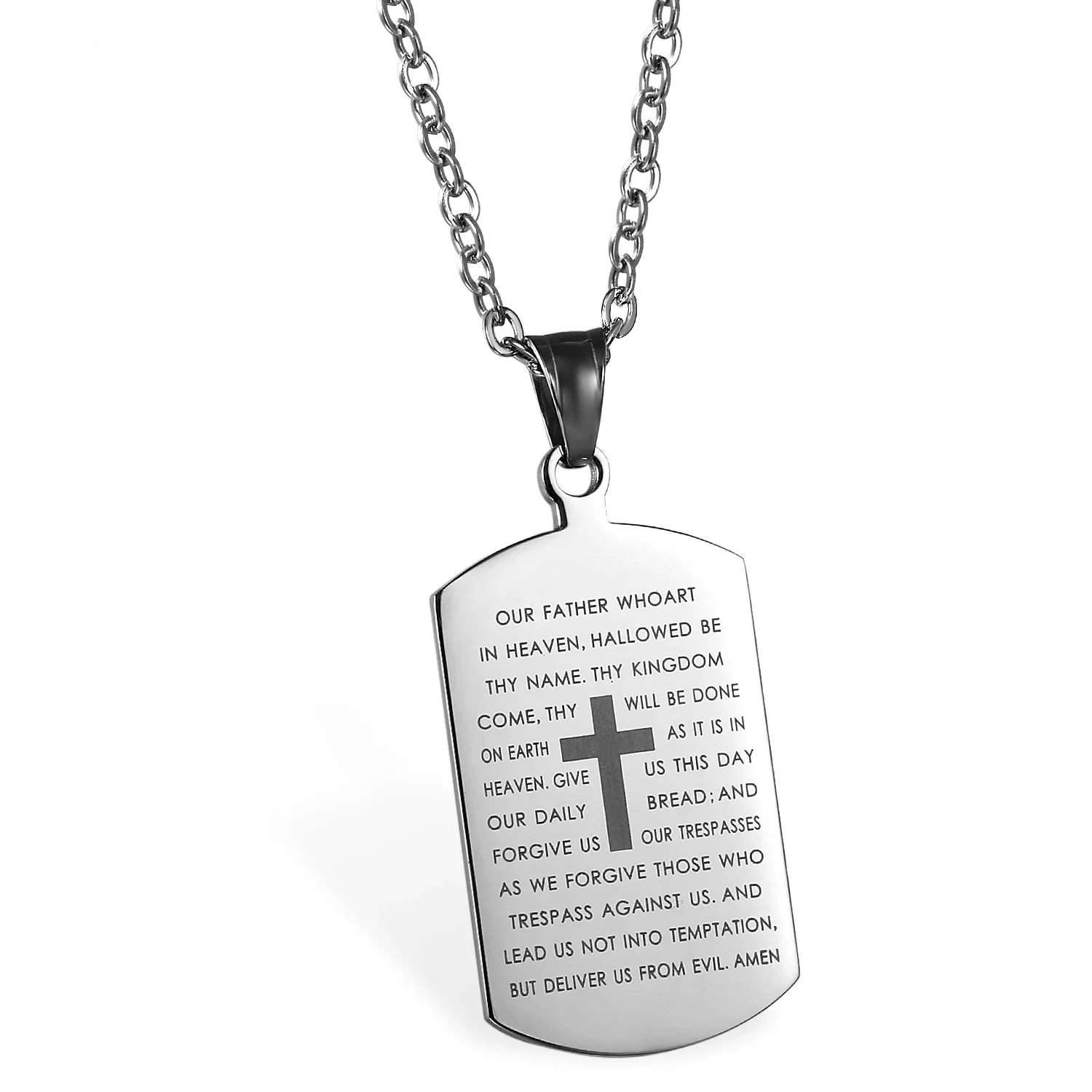 Black Silver Color Cross Bible Men\'s Necklace with \