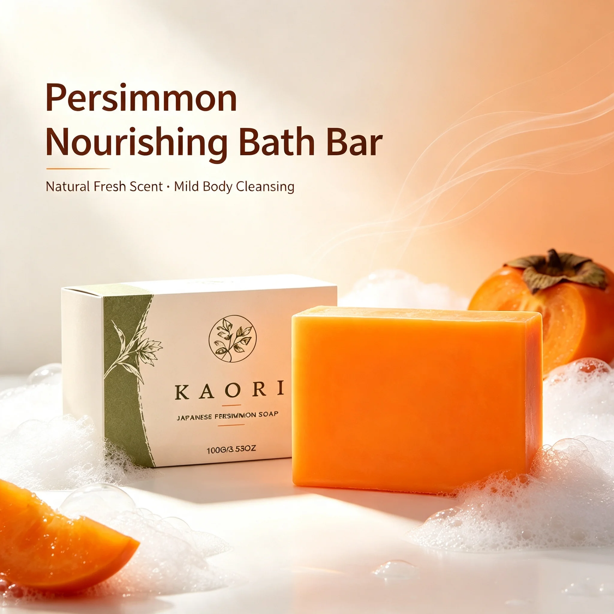 Persimmon Soap Bar,Natural Fresh Fragrance,Moisturizing Bath Bar, MildFormula, SkinNourishing Daily Shower Body Cleansing Soap