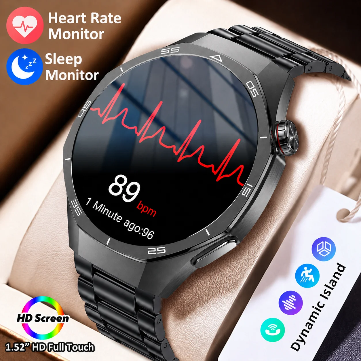 1.52inHD Smart Watch Wireless Call Voice Assistant Heart Rate SpO2 Sleep Monitoring Casual Games Wireless Charge Fitness Tracker