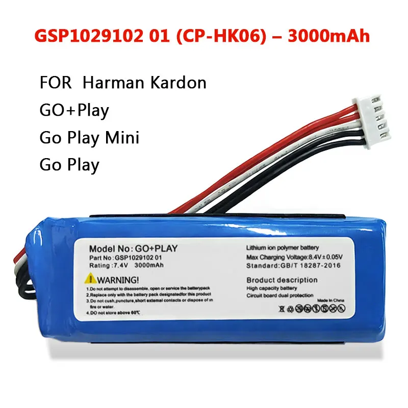 

GSP1029102 01 Battery for Harman Kardon GoPlay/Go Play Mini/Go+ Play CP-HK06 Bluetooth Speaker Replacement Parts 3000mAh