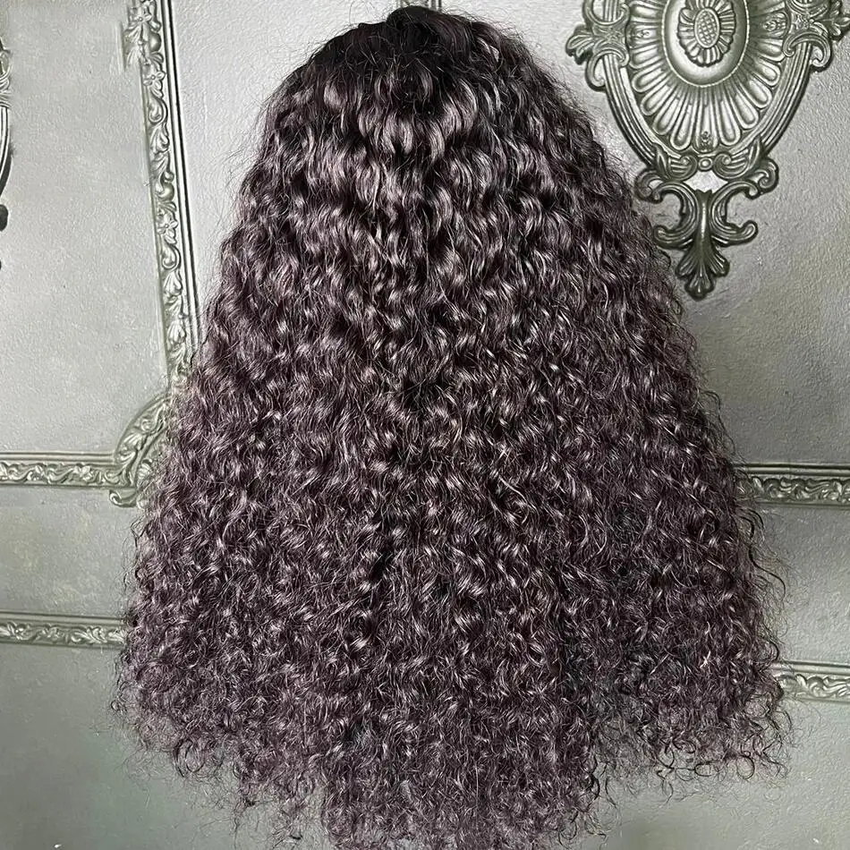 Peruca longa e encaracolada dianteira do laço para mulheres, 26 ", preto, sem cola, macio, densidade 180, cabelo do bebê, sintético, pré-arrancado, resistente ao calor