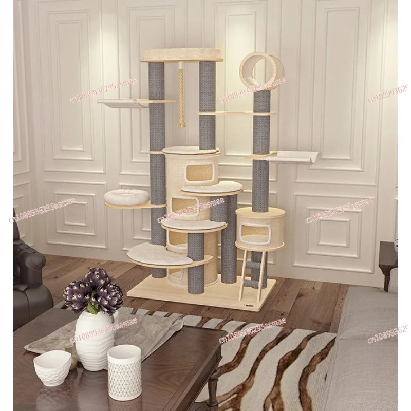 Extra Large Cat Tree All-in-One - Solid Wood Cat Condo & Scratching Post, Cat Villa Playground for Indoor Cats