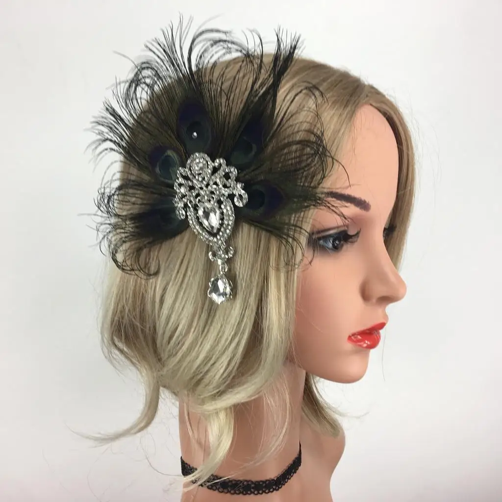 

920 Vintage Halloween Peacock Feather Headpiece for Women Lady , with Rhinests