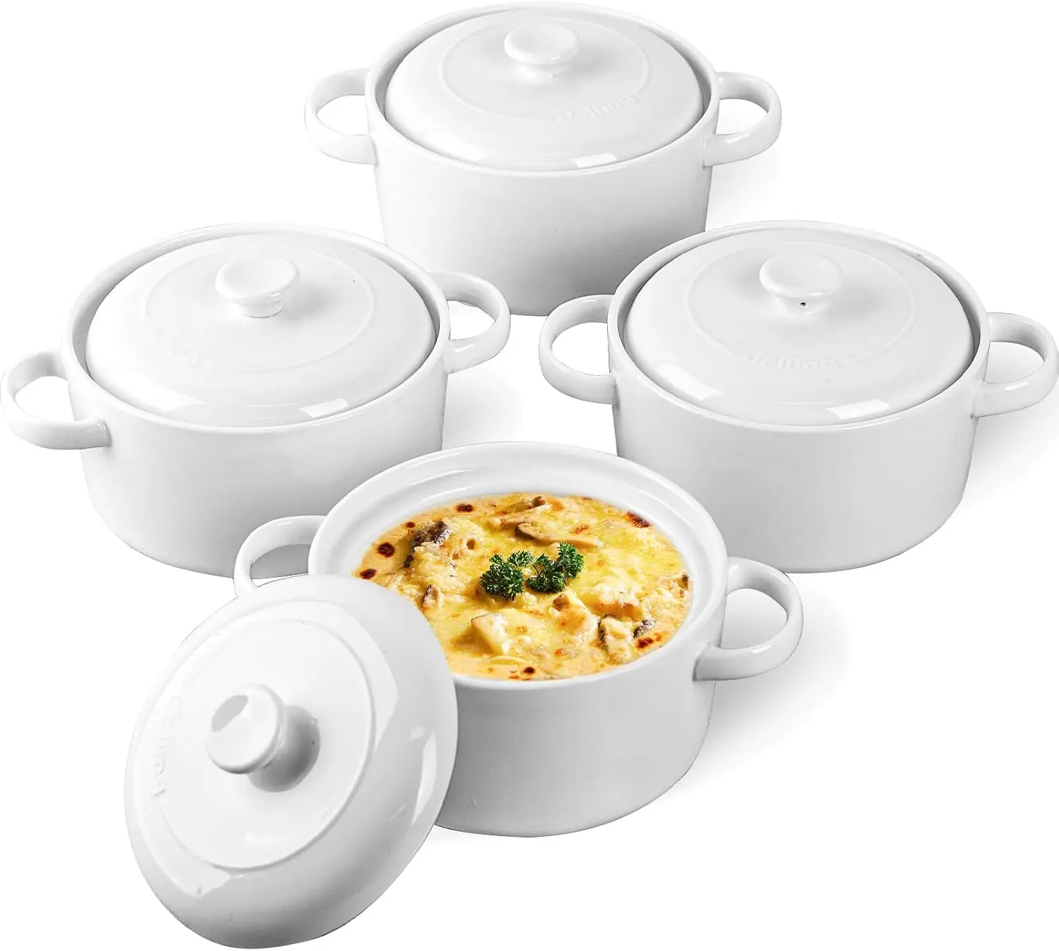 

28 Oz Soup Bowls with Handles and Lids, Large French Onion Soup Bowls, Ceramic Soup Crocks for French Onion, Oven Safe B