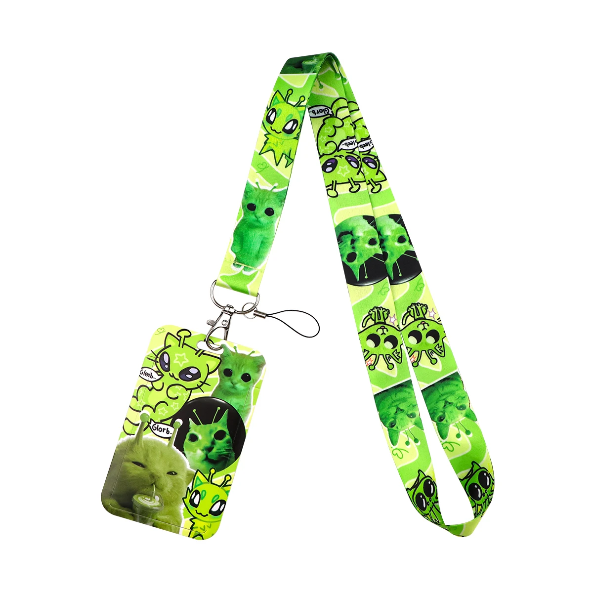 Alien Green Cat Credential Holder Lanyard, Fun Gift
