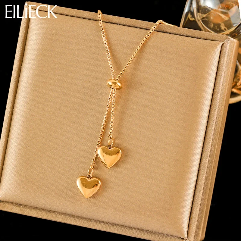 

EILIECK 316L регулируемое ожерелье из нержавеющей стали с подвеской в ​​форме сердца для женщин, новая модная цепочка золотого цвета, ювелирные изделия, подарки