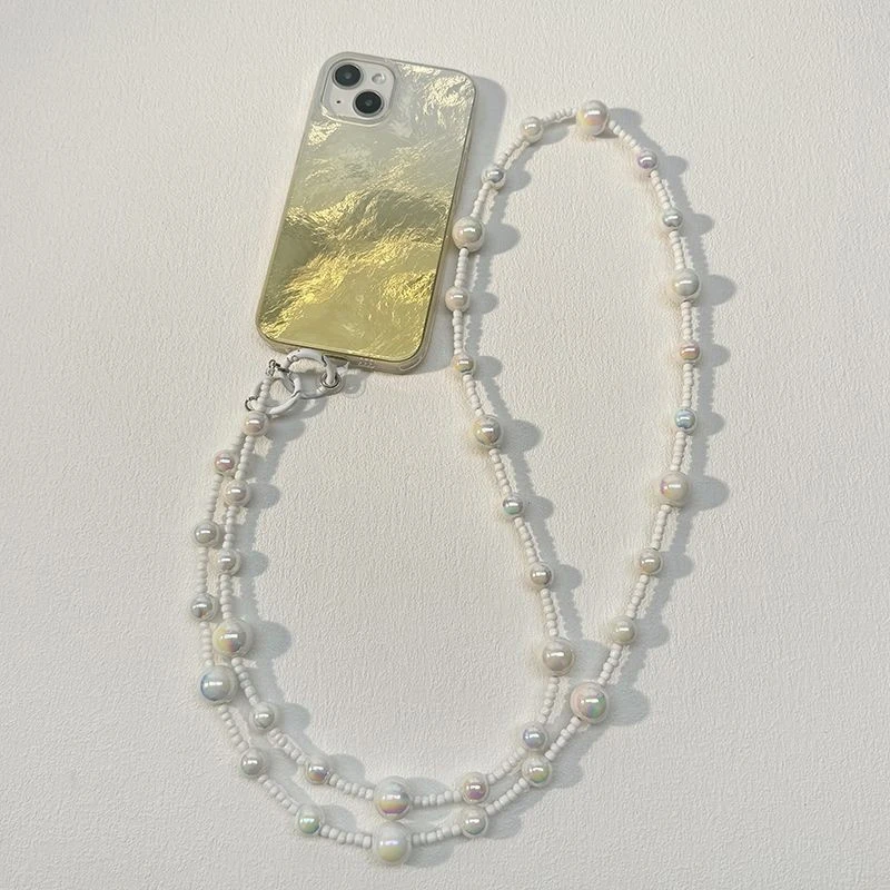 Simulation Pearl Bead Long Crossbody Cell Phone Strap Rope Phone Chain Pendant Lanyard Bag Decoration