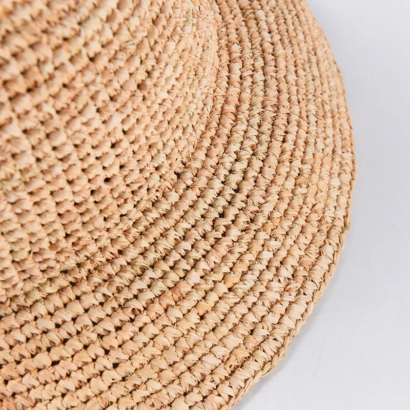 Natural Raffia Designer Beach Sun Hat for Women Handmade Crochet Straw Hat Ladies Spring Summer Bucket Hat Floppy Fisherman Cap