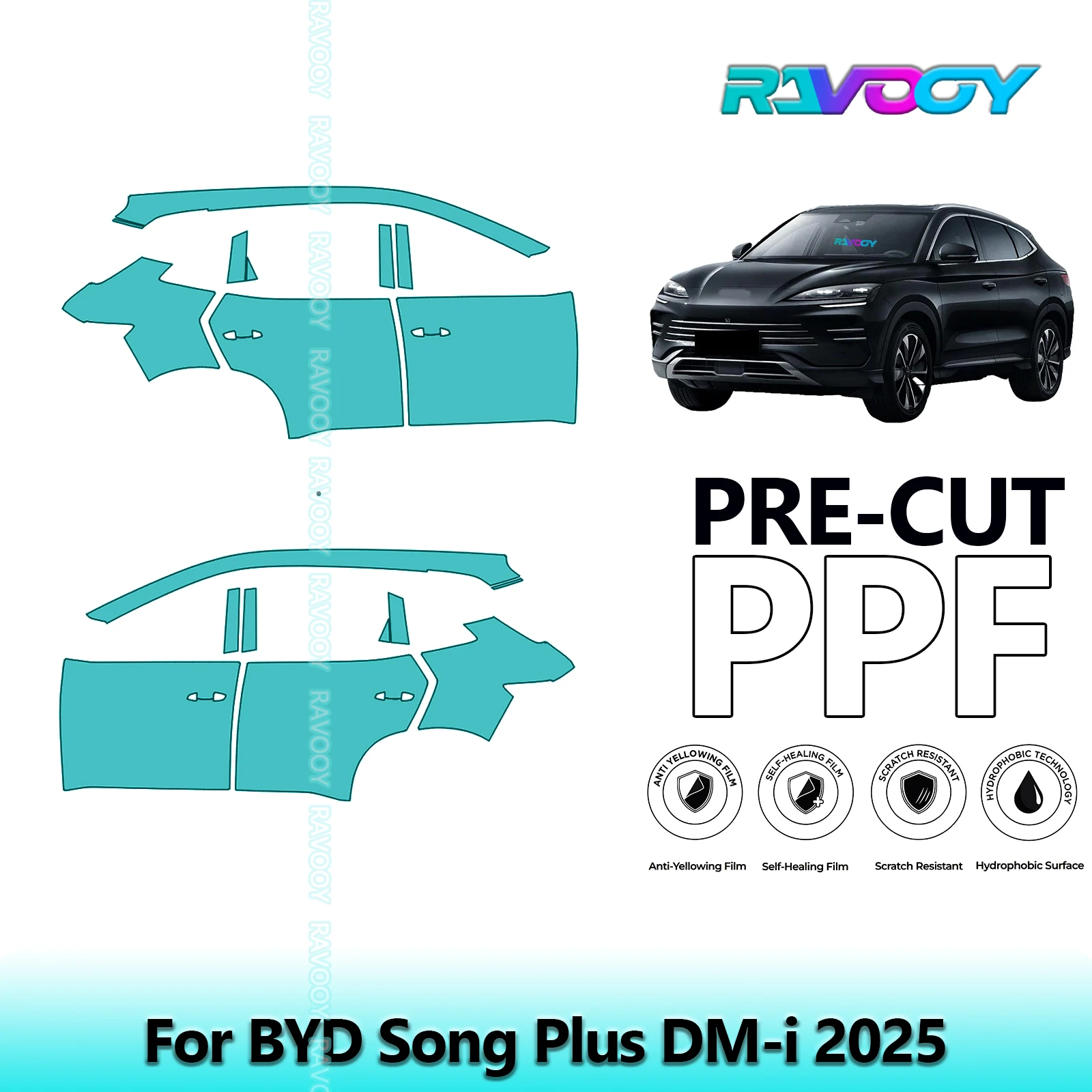 

For BYD Song Plus DM-i 2025 8.5mil Clear Matte Pre-Cut PPF Door & A/B Pillar Kit TPU Paint Protection Film Set