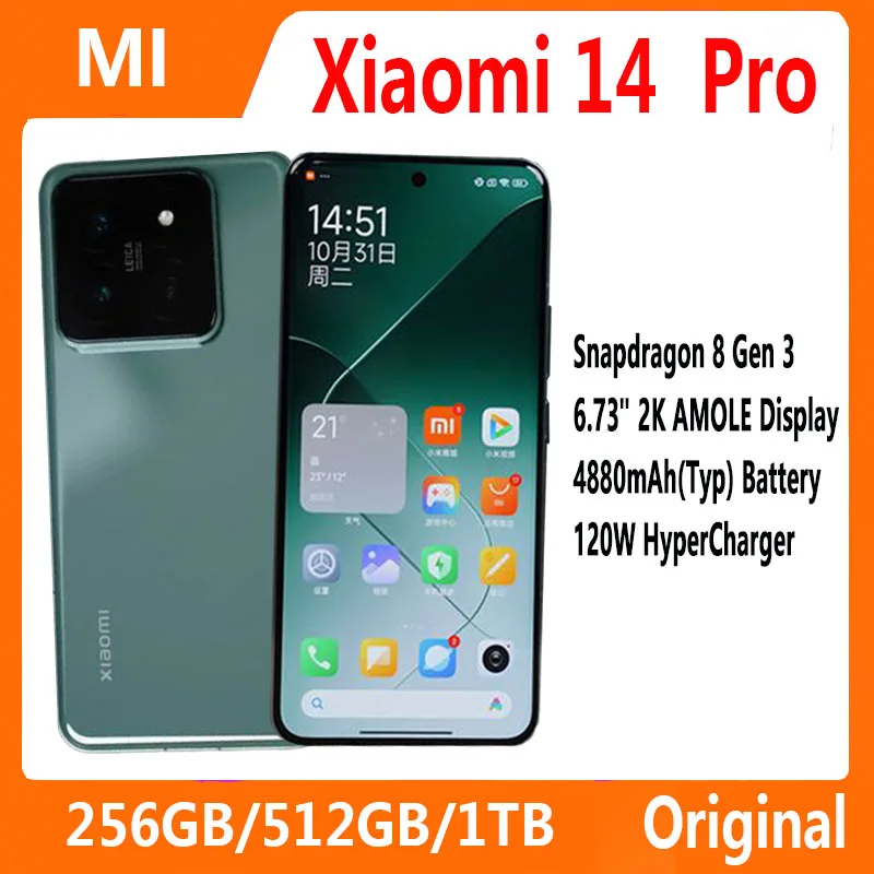 New Xiaomi 14  Pro Mobile Phone Snapdragon 8 Gen 3 50MP Leica Camera 120HZ AMOLED Screen 120W Wired Second Charging