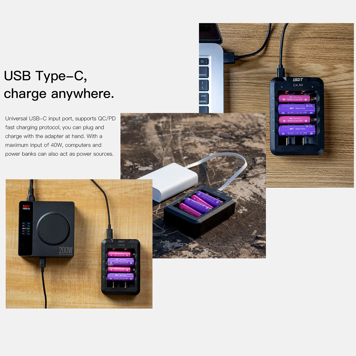 ISDT C4 Air USB Type-C Charger 6-Bay 4A Universal Battery Smart Charger w/ APP Connection for AA AAA Li-ion Rechargeable Battery