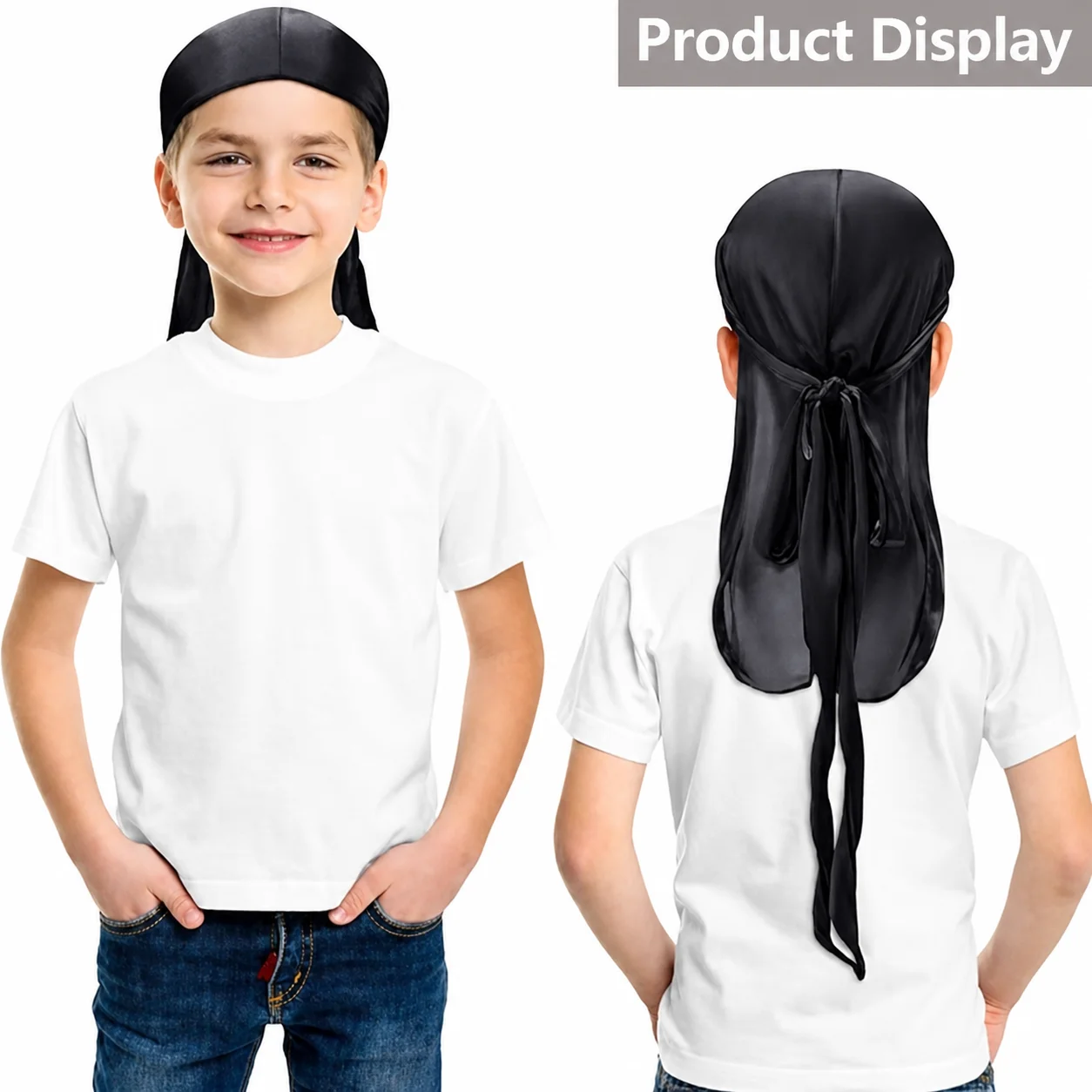 Imitation Silk Headwear Smooth Boys Girls Headwear Long Tail Headwrap Skin-Friendly Kids Silky Durag For All Seasons Daily