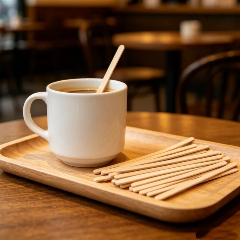 50Pcs Disposable Wooden Coffee Stirrers Natural Wood Beverage Stir Sticks Hot Cold Drink Mixing Sticks for Coffee Tea Cocktail