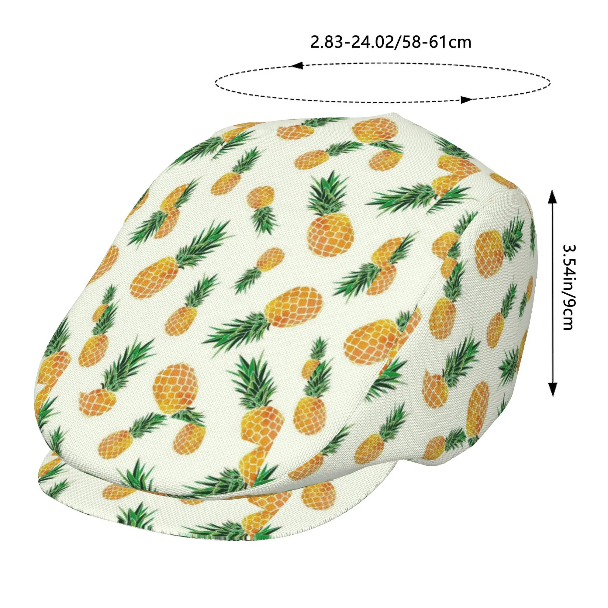 1pc Fresh Summer, Hand drawn Pineapple Prints All-over printed beret,  newsboy cap, unisex, a must-have fashion accessory for ou