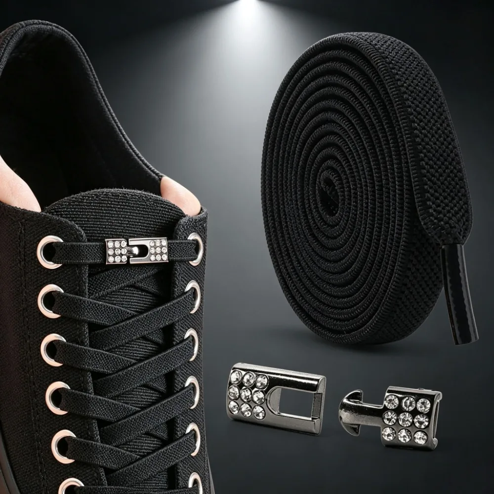 Elastic No‑Tie Shoelaces with Diamond Buckle, Comfort Lazy Shoe Laces for Kids Adults, Fit Sneakers, Sports Shoes & Boots