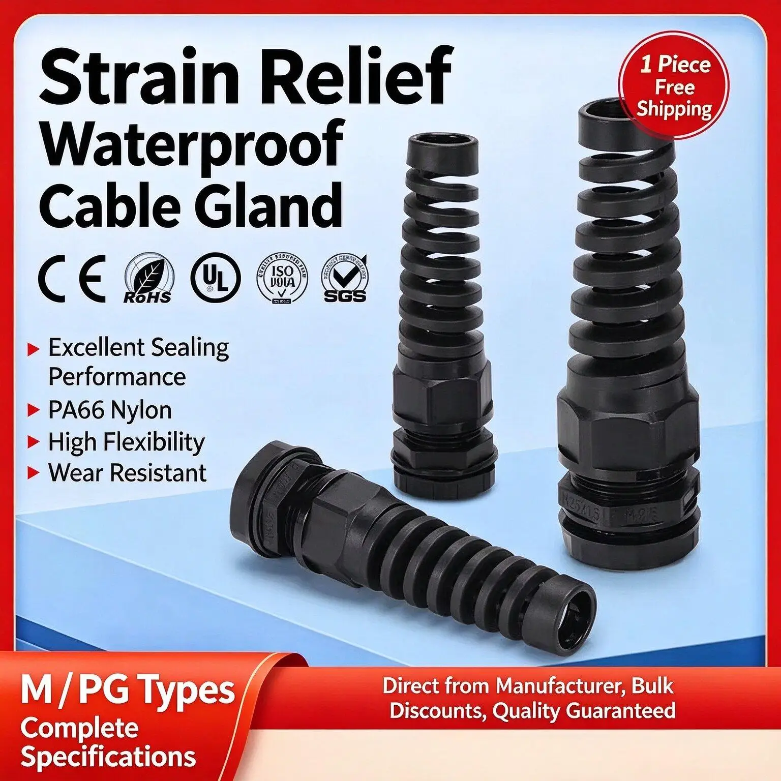 Flexible Cable Gland Wiring Connector Range Nylon PVC Waterproof Relief PG13.5 Electrical ﻿