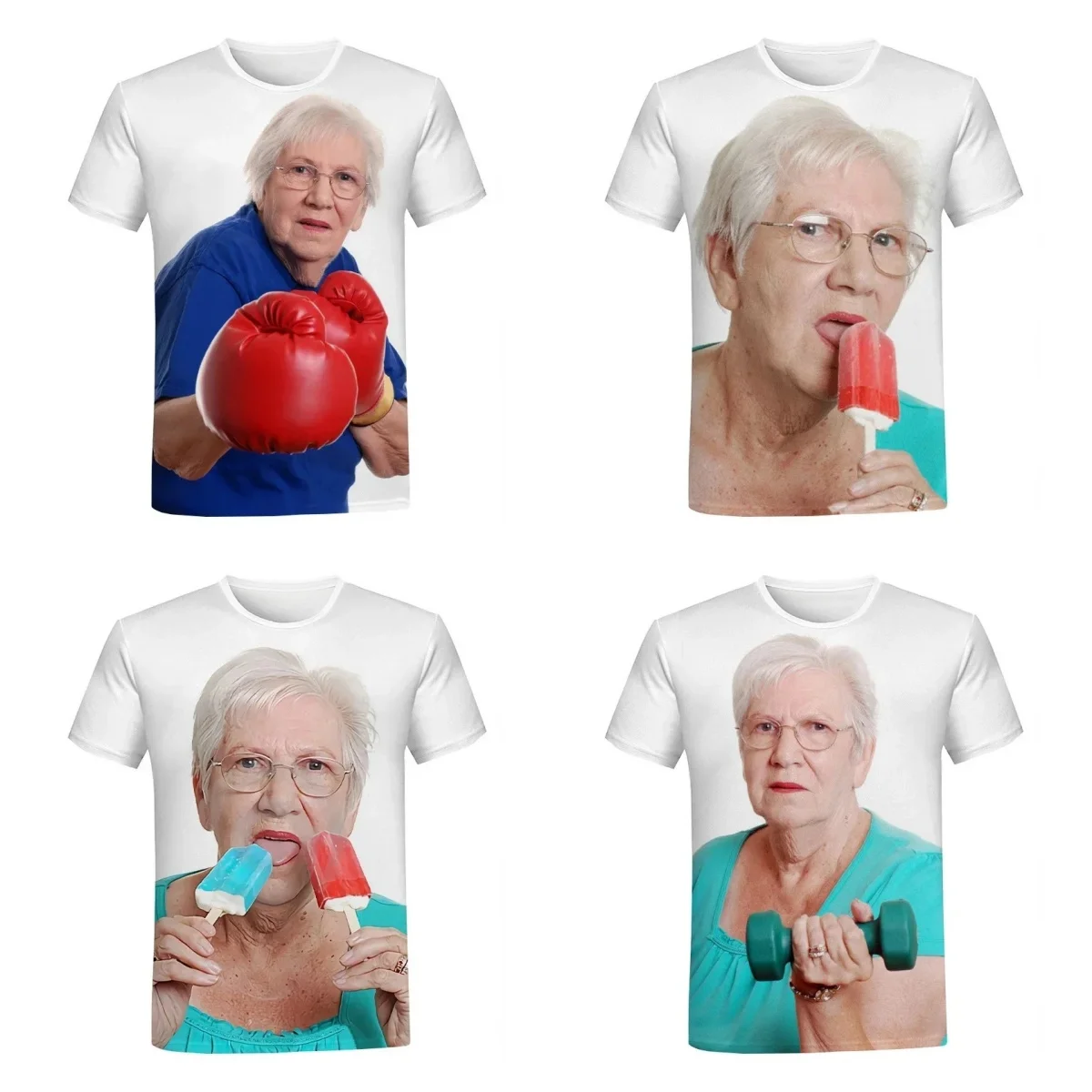 Summer New Creative Funny Lady Licking Red Popsicle 3D Printed T-shirt Cute Grandma Funny Popsicle T-shirt Casual Loose Top