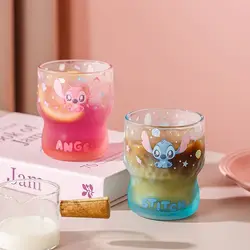 Disney Stitch-taza de Agua de Cristal para parejas, vaso Kawaii de caartoon para zumo casero, bebida fría de aspecto alto, regalo de cumpleaños de verano