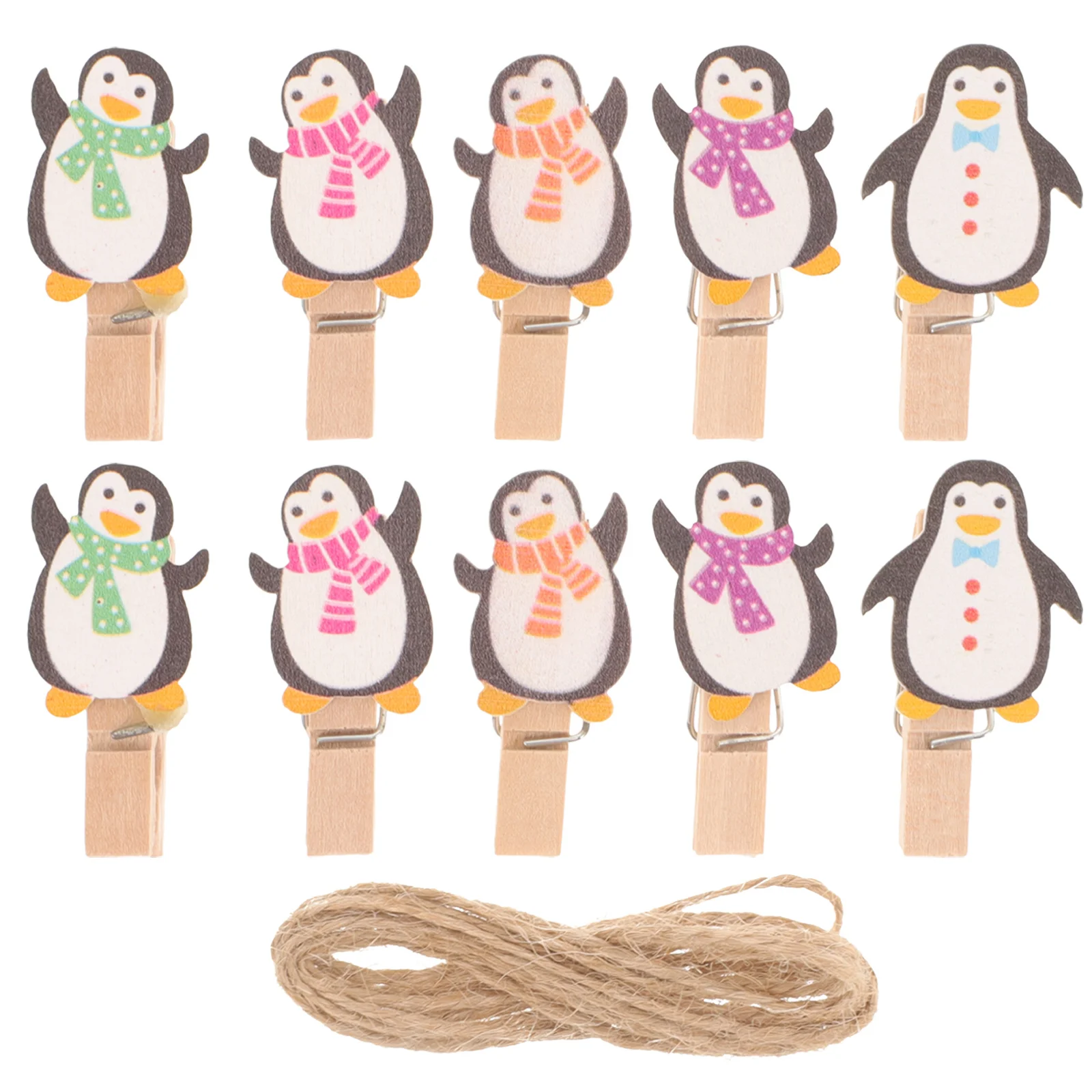 

10pcs Christmas Penguin Clips Wooden Craft Photo Holder For Decoration Diy Picture Display Wood Message Clip Cartoon Clips