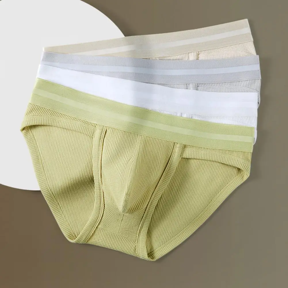 

Men Briefs Mid-rise Elastic Waistband Solid Color U-Convex Panties High Elasticity Soft Breathable Slim Fit Underwear 2025
