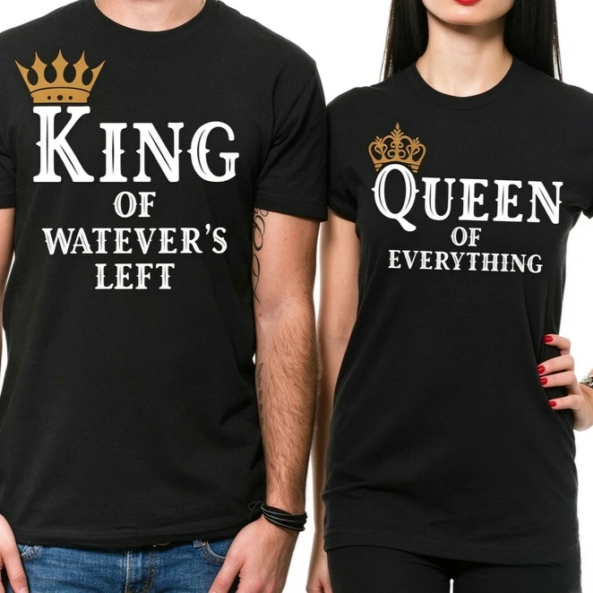King Queen Couple Matching T Shirts Crown Graphic Print O Neck Short Sleeve Tees Men Women Funny Lover Anniversary Party Tops