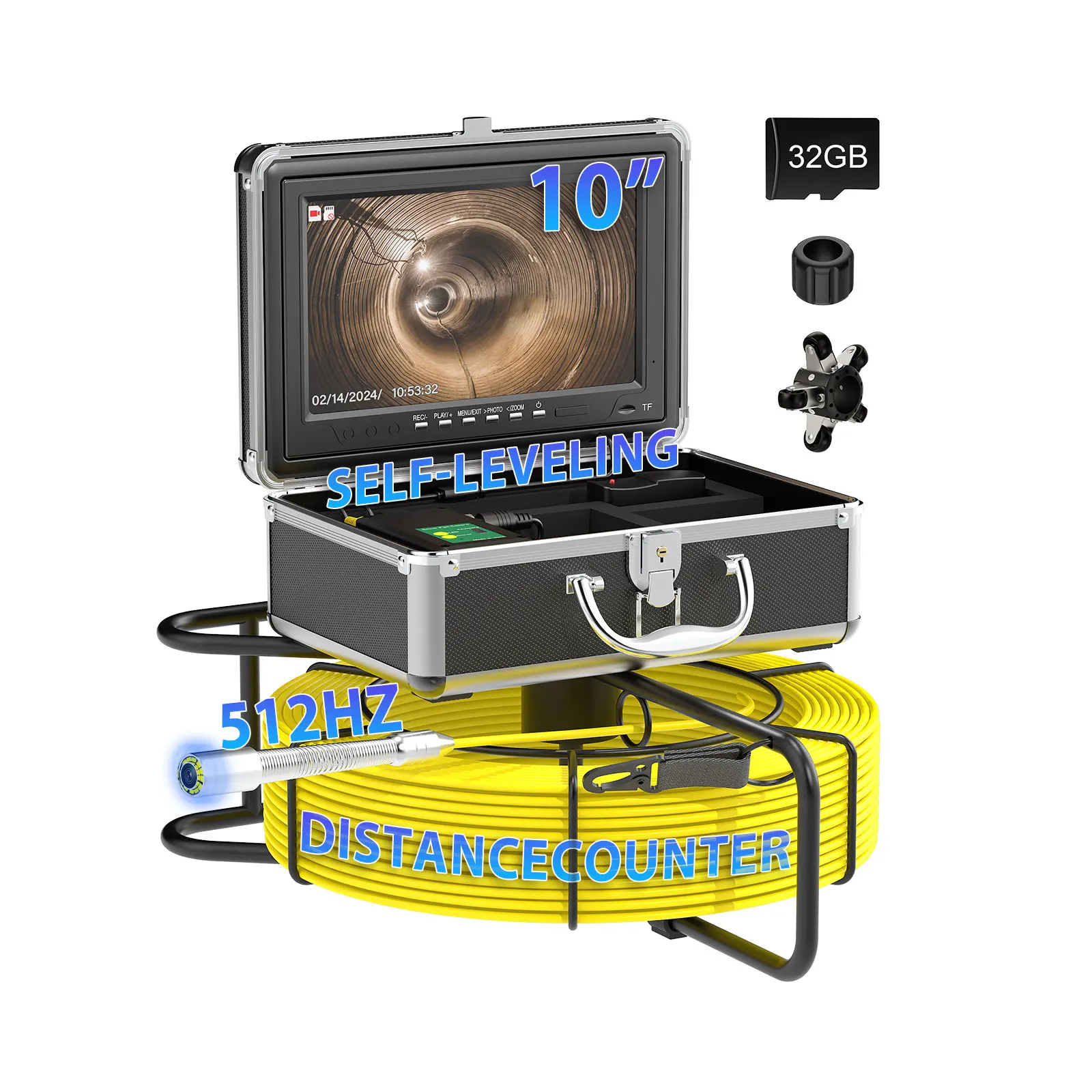 10.1inch IPS Sewer Pipe Inspection Camera with Meter Counter DVR  7mm Cable Auto Self-Leveling 512hz Locator AHD 1080P  Video Bo