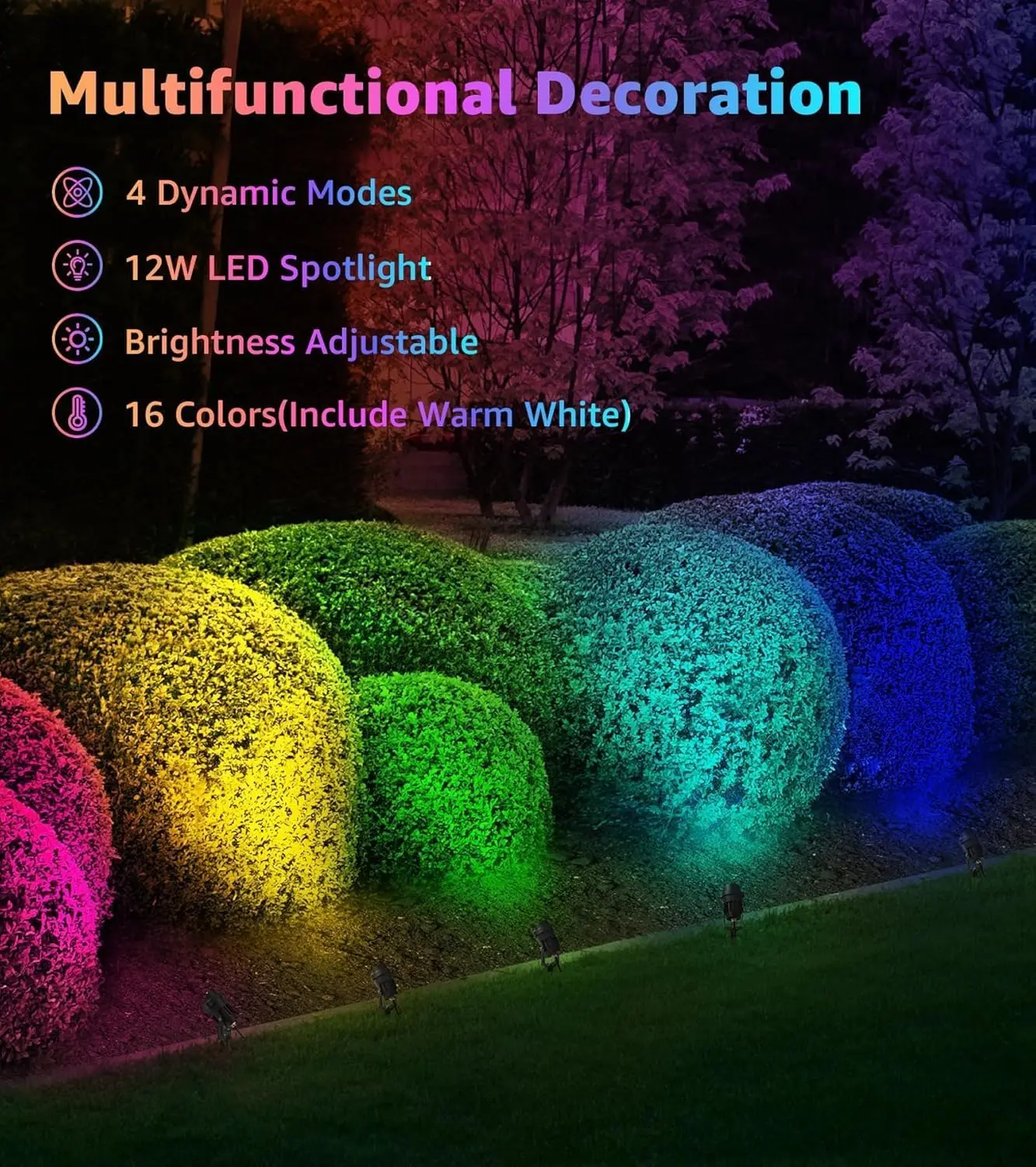 12W RGBW Color Changing Outdoor Spotlights with Remote Control, Waterproof Landscape Lighting for Yard Garden Patio, 4 Pack