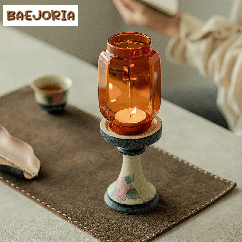 Caramel Glaze Hand Painted Hydrangea Candle Holder Retro Scented Aromatic Candles Candle Lights Teaset Literati Decoration