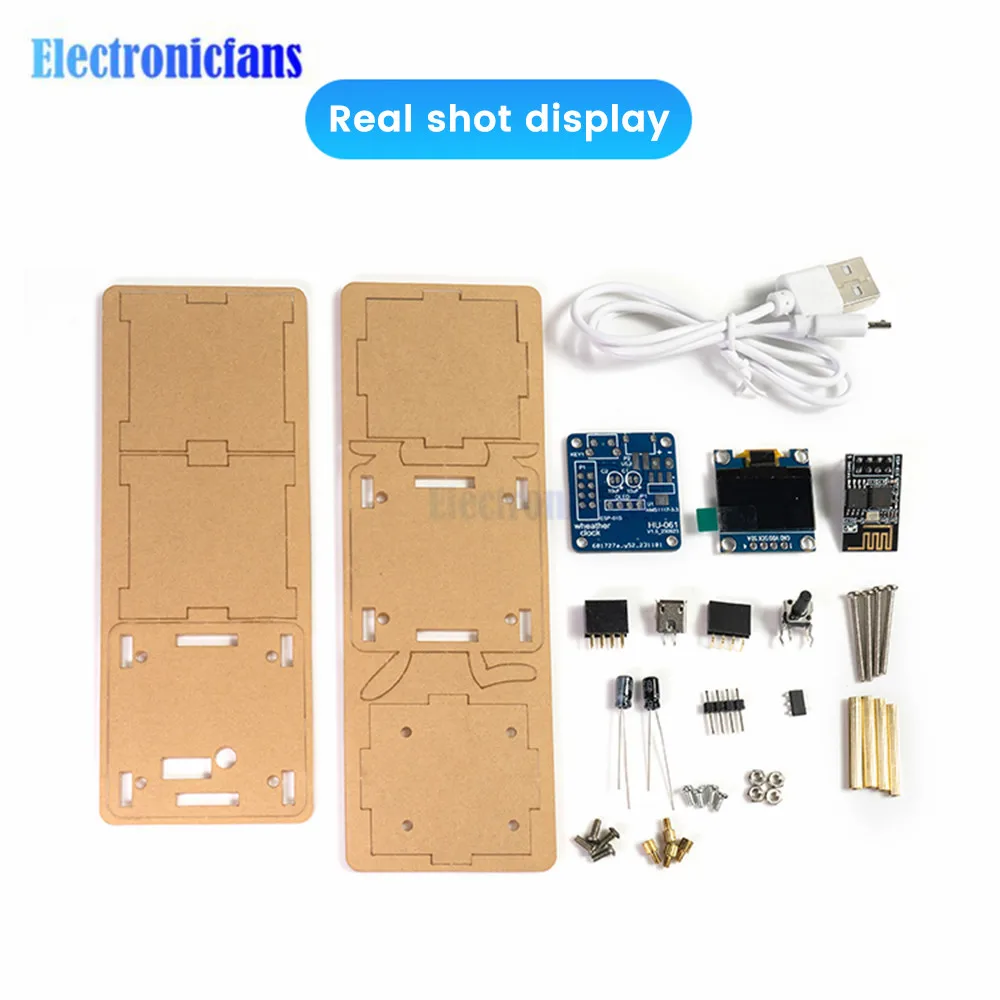 ESP8266 Mini Electronic Clock Diy Kit 0.96 Inch Oled Display Support 2.4G Wifi Networking With Case Fun Diy Soldering Loose Part