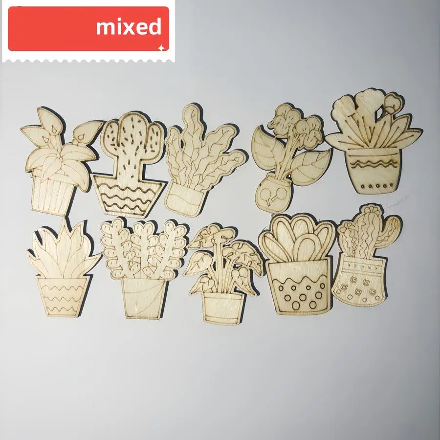 1/5/10/20/50/100pcs Assorted Flower Vase Decorations, Flower-Shaped Wooden Pieces, Party Photo Booth Props Suitable for Multifun