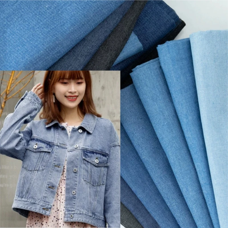 Yarn Dyed Cotton Wash Denim Fabric Summer Thin Coat Shirt Dress Thickened Pants Diy Sewing Wholesale Material Cloth by the Meter