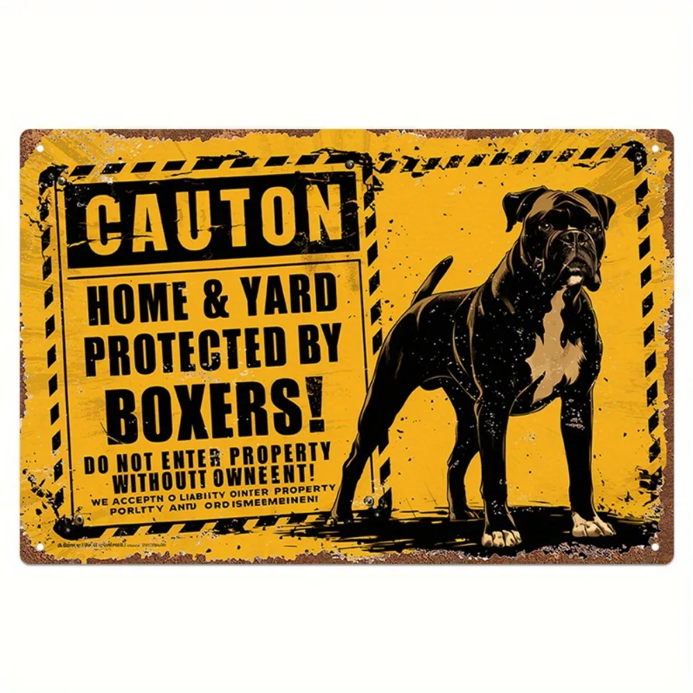 „Vintage Boxer Hund Aluminiumschild – „Home Yard Protected“, verspielte Dekoration, ideal für Küche/Fitnessstudio/Büro, Haustierliebhaber-Geschenk