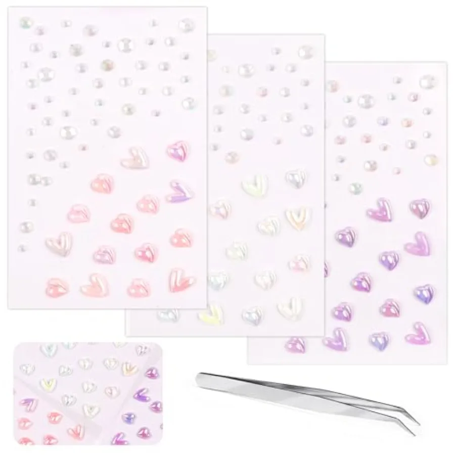 Heart Rhinestone Tattoo Stickers for Makeup, V Heart Shape Face Eye Gems, Self Adhesive Face Jewelry with Clear Pink Purple, Cu