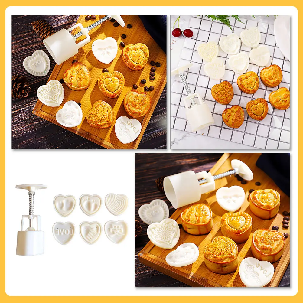 

1Set Exquisite Heart Pattern Moon Cake Molds Safe Healthy ABS Material Ideal for Homemade Pastry Craft Baking Tools Kitchen