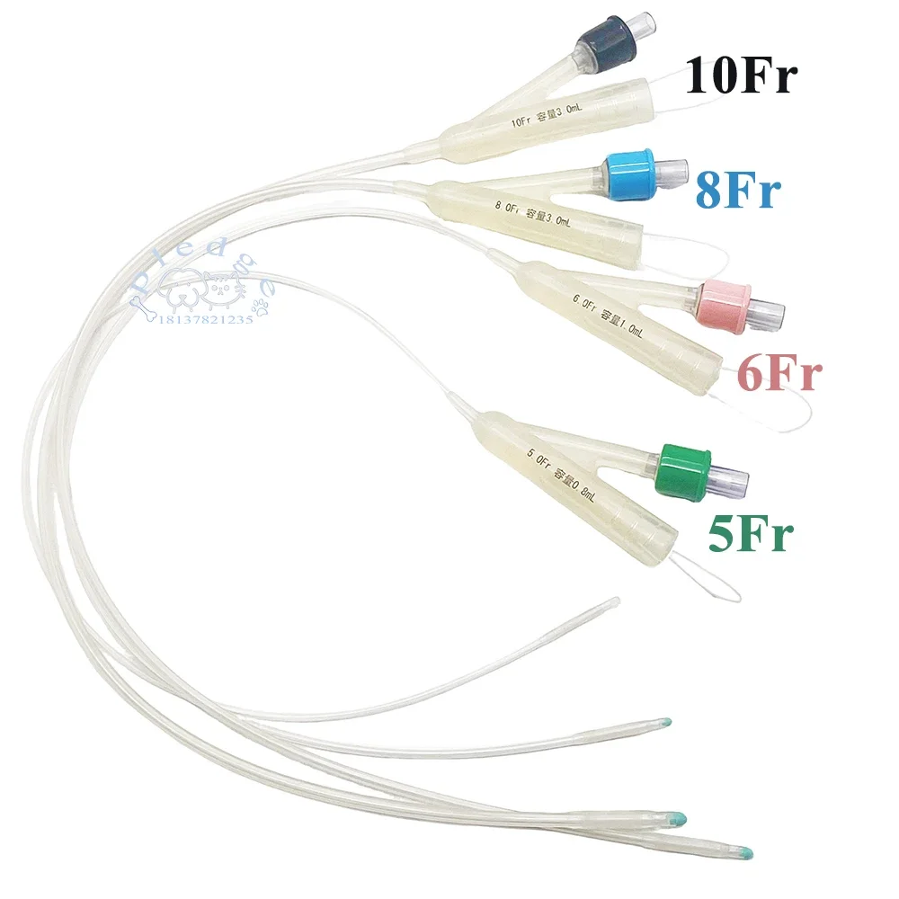 3PCS/5PCS Dog Foley Double-Lumen Silicone Urethral Catheter Extended-Length Suture-Free With Radiopaque Barium-Embedded Urinary