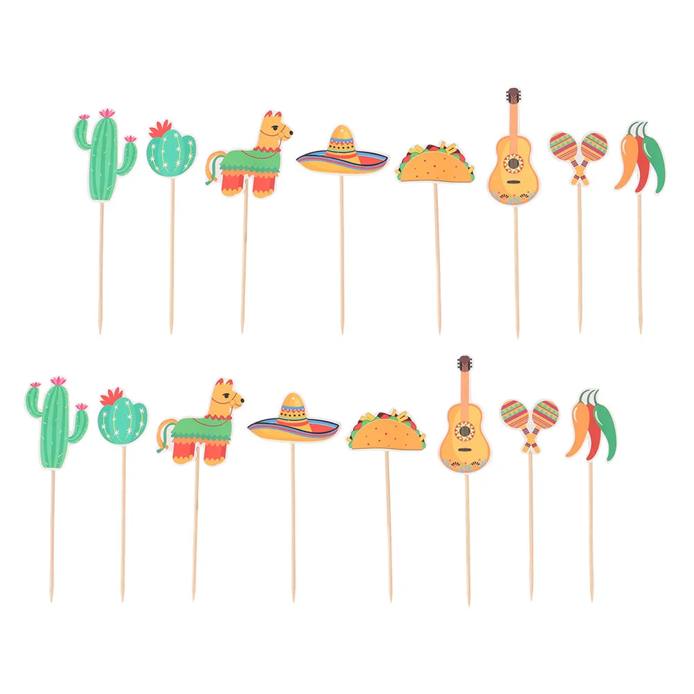 16 Pcs Cake Topper Festival Inserting Decor Decorative Cupcake Picks Carnival Paper Bamboo Foreign Trade Adorns