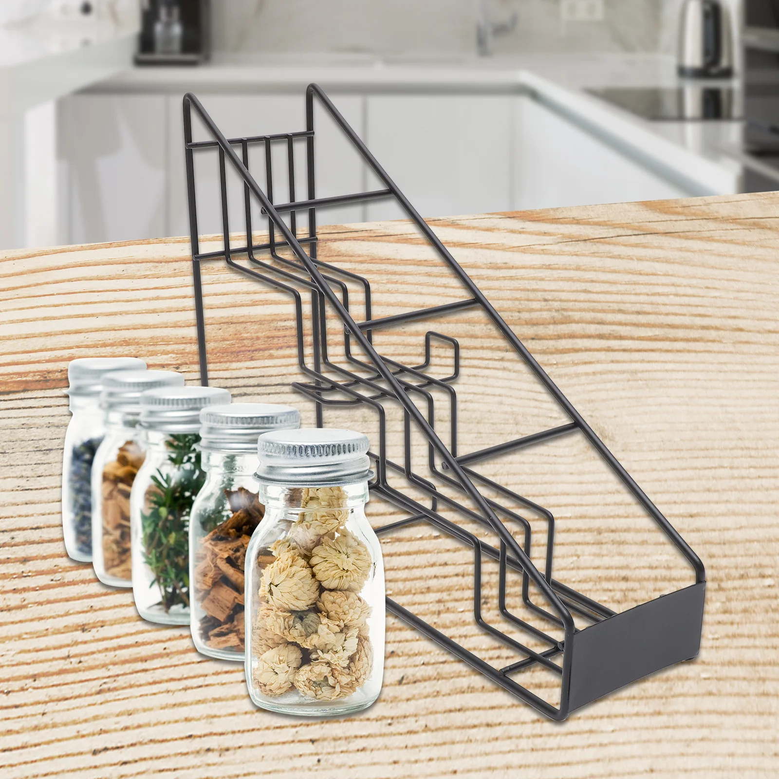 

Stainless Steel Syrup Organizer Rack Slanted Design Space Saving Storage Rack For Coffee Shops Home Kitchen Black Easy
